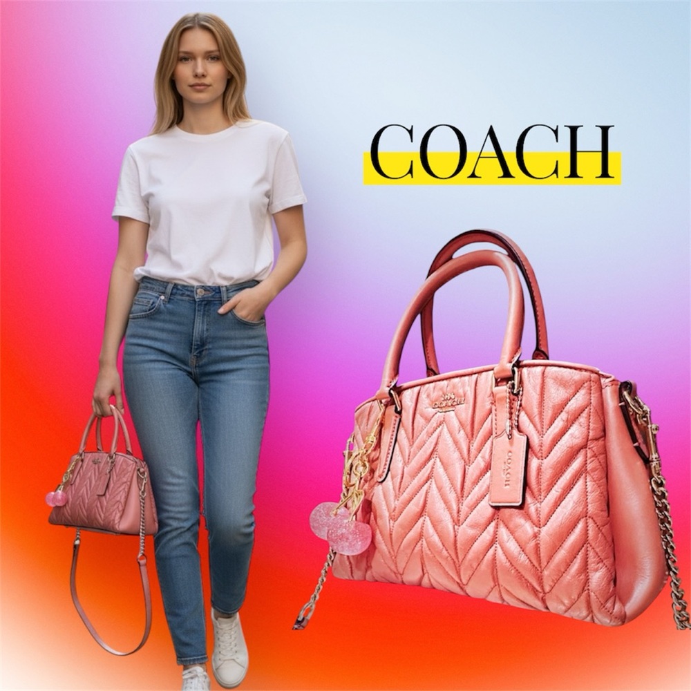 Coach soho shoulder bag Quilted Pink Satchel small crossbody bag tote bag - Picture 11 of 17